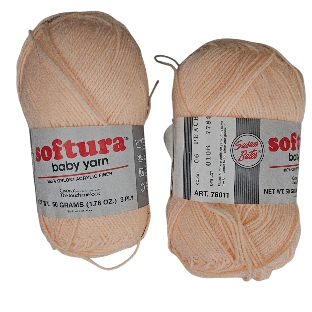 Softura Baby Yarn 100% Orlon Acrylic Fiber Color Peach (06) Lot of 2